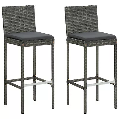 Garden Bar Stools With Cushions 2 Pcs Grey Poly Rattan G3Y2 • £242.99