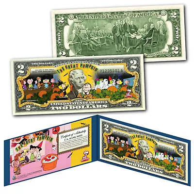 PEANUTS HALLOWEEN Charlie Brown THE GREAT PUMPKIN Colorized US $2 Bill -LICENSED • $14.95