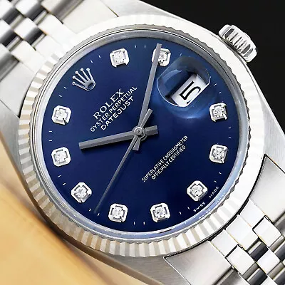 Mens Rolex Datejust Oyster Perpetual 18k White Gold Diamond Quickset Watch 16014 • $9427.21