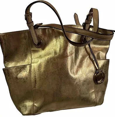 Michael Kors Gold Signature Mirror Metallic Leather North South Tote • $26.97