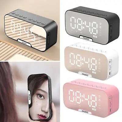Poratable LED Mirror Digital Alarm Clock Wireless Bluetooth Speaker MP3  • £12.88