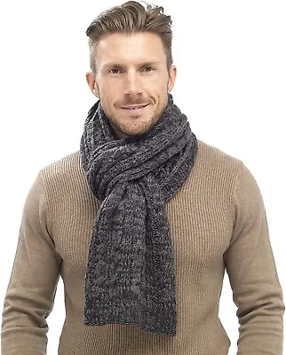 Mens Adult Winter Scarf Grey Chunky Cable Knit Knitted Neck Scarves 191 X 26cm • £9.49