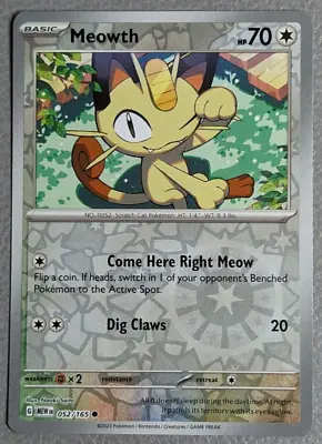 Meowth Reverse Holo NM 052/165 Scarlet & Violet 151 Pokemon Card • $0.99