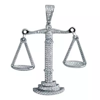 Men's Sterling Silver Libra Scale Hip Hop Pendant W/ Micro Pave CZ Stones • $49.99