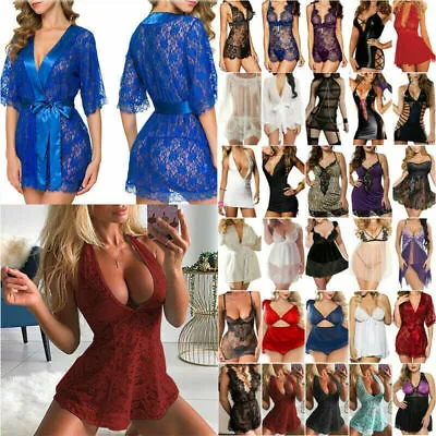 $18.42 • Buy Women Lace Babydoll Night Dress Lady Sexy Lingerie Bathrobe Sleepwear Nightwear