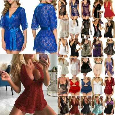 $18.42 • Buy Women Lace Babydoll Night Dress Lady Sexy Lingerie Bathrobe Sleepwear Nightwear