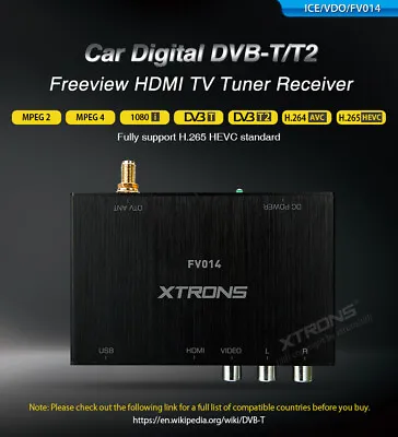 XTRONS Car DVB-T2 DVB-T Freeview HDMI Digital DTV Receiver TV Box Tuner H.265 • £65.99