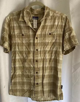 Patagonia Button Up Shirt Men S Beige Check Hemp/Organic Cotton Short Sleeve • $18