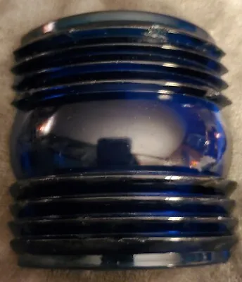 Vintage Deep Blue 3 1/4  Glass Lamp Lens Boat Ship Marine Lantern • $12