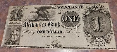 Merchants & Mechanics Bank  Of Monroe Michigan $1 Note UNC Trimmed Wrong Error • $154