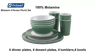 £26.98 • Buy Outwell Blossom 4 Person Picnic Set - 100% Melamine - Blue Shadow