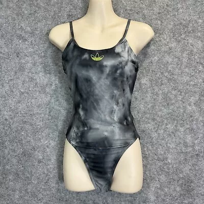 Adidas Women's Designer Grey Acid Wash Green Logo Swimwear One Piece 6/XS (850 • $25