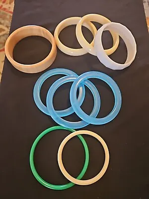 Lot Of 9 Vintage 1980's Plastic Acrylic Bangle Bracelets Pastel Pop Art New Wave • $12