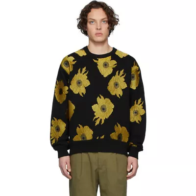 Dries Van Noten Hefel Black Yellow Floral Embroidered Crewneck Sweatshirt • $280