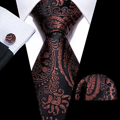 Men's Tie Silk Classic Wedding Necktie And Pocket Square Cufflinks Set Paisley • £9.59