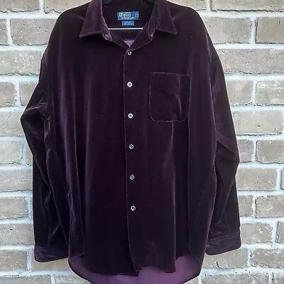 Vintage Polo Ralph Lauren Velvet Shirt Mens L Armond   Purple/ Burgundy • $89