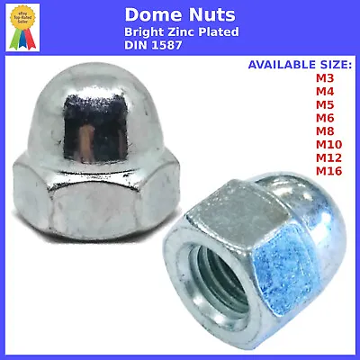 £2.89 • Buy Dome Nuts M3 M4 M5 M6 M8 M10 M12 M16 Acorn Blind Cap Hex Nut Bright Zinc Plated
