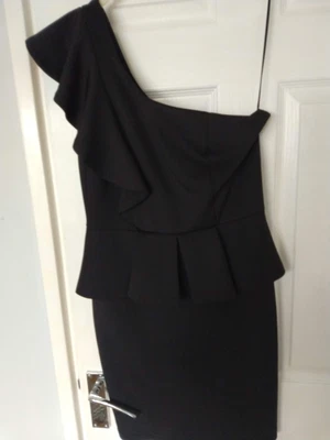 £15 • Buy Dorothy Perkins Black Evening/Party One Shoulder Peplum Dress Size 10