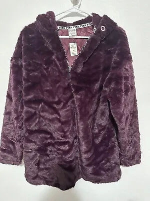 Victoria’s Secret PINK Faux Fur Campus Zip Hoodie Pullover Purple Size S Ladies • $10