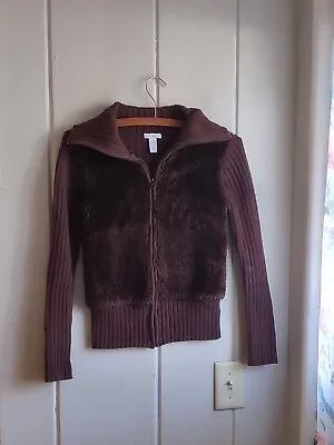 Vintage Y2K Brown Faux Fur Cardigan Youth L Women's XS • $24