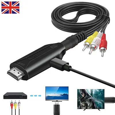 Universal 3 RCA To HDMI Phono Red White Yellow Cable AV Audio Video Lead 3.3ft • £8.97