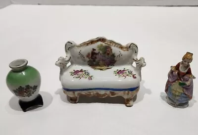 Vintage Made In Occupied Japan Miniatures Lot Of 3 Vase Fine Lady And Sofa • $19.95