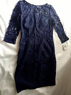 NWT Aidan Mattox Size 4 Navy 3/4 Sleeve Lace Sheath Dress • $35