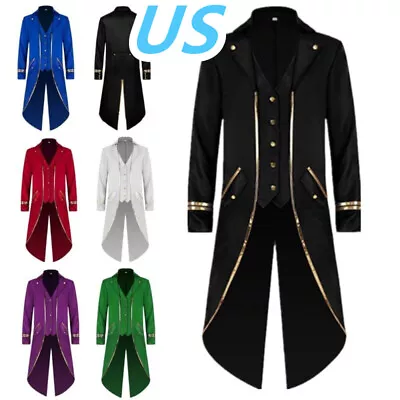 US Men's Medieval Steampunk Tailcoat Jacket Halloween Party Gothic Frock Coat • $12.21