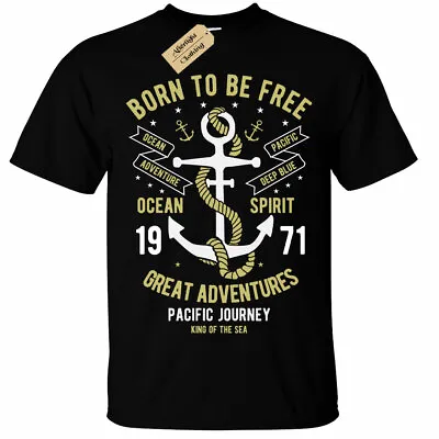 £10.95 • Buy Men's Sailor Anchor T-Shirt | S To Plus Size | Born To Be Free Nautical Boat