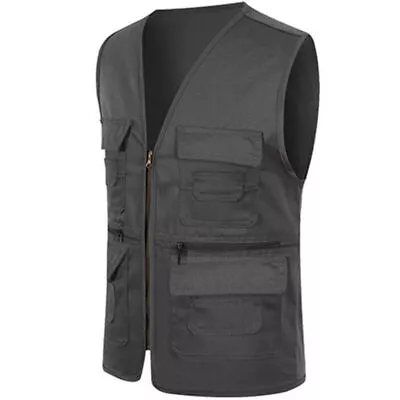 Mens Outdoor Tactical Utility Vest Multi Pocket Hiking Waistcaot Gilet Waistcoat • £16.71