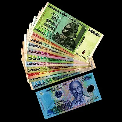 1 Million To 10 Trillion Zimbabwe Dollars + 20000 Vietnam Dong Banknotes W/ COA • $46.99