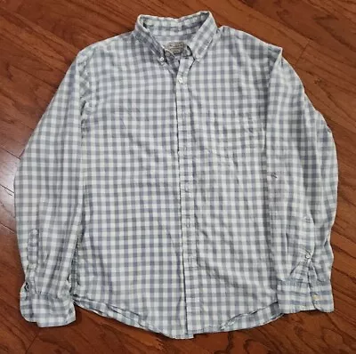 J Crew Shirt Mens Large Damage Woven Tailored Blue White Square Button Down • $6
