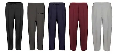 Womens Trousers Half Elasticated Stretch Waist Work Office Pockets Ladies Pants • £7.59