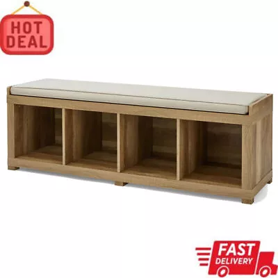 Entryway Mudroom Foyer Storage Bench Wood Cushion Window Seat 4 Cube Organizer • $171