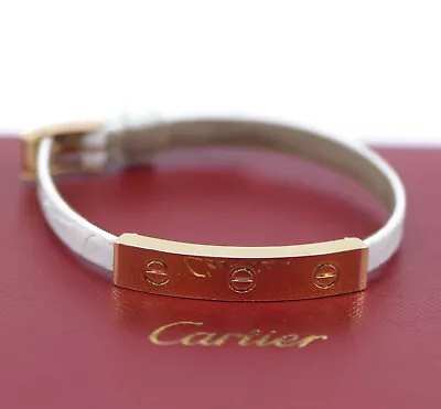 £2059.39 • Buy Cartier 18K Yellow Gold White Leather Love Bracelet