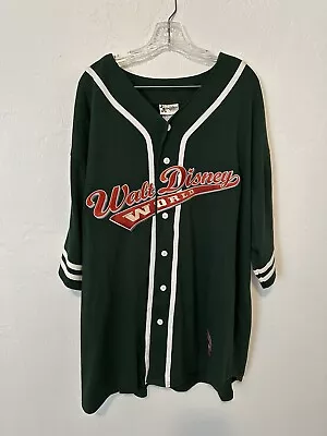 NWT Vintage Walt Disney Cotton Green Baseball Jersey Shirt Adult Size XXL • $49.99