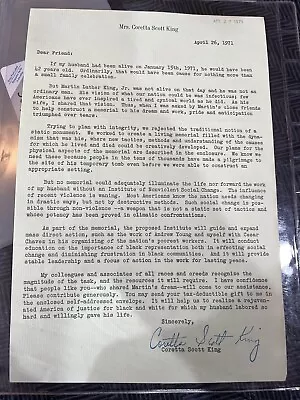 1971 Letter Signed By Coretta Scott King From Dr. Martin Luther King Wife • $100