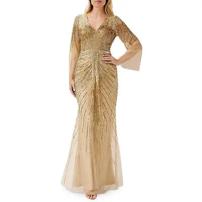 Aidan Mattox Womens Gold Sequined Maxi Formal Evening Dress Gown 2 BHFO 4282 • $127.99