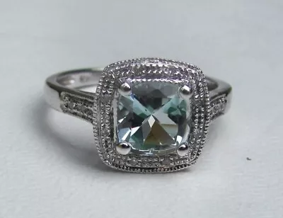 Vintage 14K White Gold Aquamarine And Diamond Ring • $450