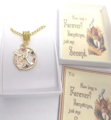 £4.99 • Buy Alice In Wonderland Themed Necklace In Gift Box 18 Inch Silver Plated Chain