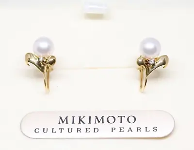 Mikimoto Leaf Pearl Diamond Earrings Gold K18 Ladies Jewelry Accessory • $358.90