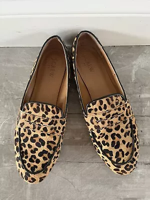 J.Crew Leather Leopard Calf Hair Loafers Flats Animal Print  Size  9 • $23