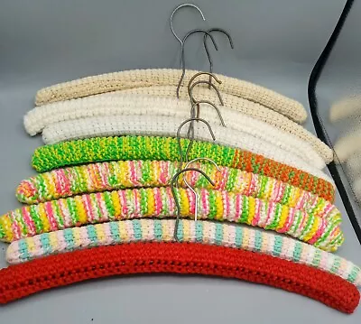 Lot Of 9 Vintage Granny Handmade Crochet Knit Wood Hangers Cottage Core EUC • $19.95