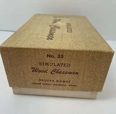 $275 • Buy Vintage No. 35 Simulated Wood Chessmen DRUEKE Games Original Box Good Condition