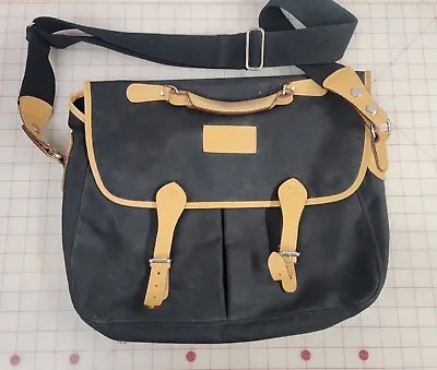 Mulholland Black Canvas Leather Briefcase Messenger Bag • $59.99