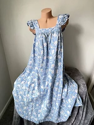 Maxi Dress L Flutter Sleeveless Blue Floral Linen Blend A New Day Beachy Muumuu • $32