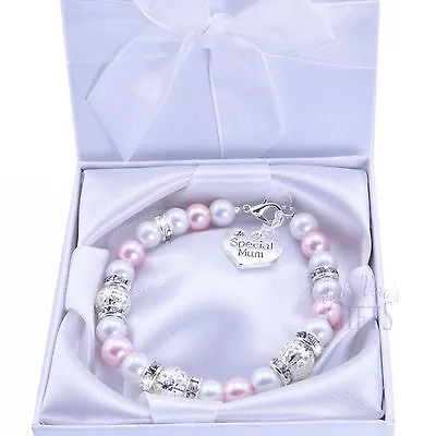 £7.49 • Buy Baby Pink Pearl Bead Charm Bracelet - Mum Sister Nan Friend Auntie Daughter 