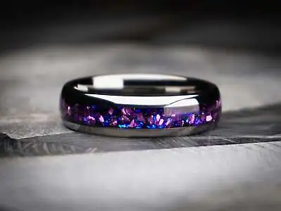 6mm Lab-Created Alexandrite Tungsten Ring Polished Silver With Gemstone Mens • $162.18