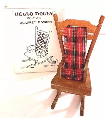 Vintage Hello Dolly DOLLHOUSE Furniture Country Wood Rocking Chair With Blanket • $7.99