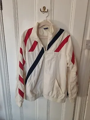 Vintage Reebok Classic Shell Suit Tracksuit Jacket Size L Cream Red Blue 90s • £22.99